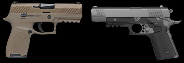 Duas pistolas representando o arsenal do Plano de Combate